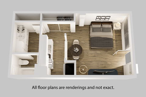 Floor plan for studio, 1 bath, 695 sqft
